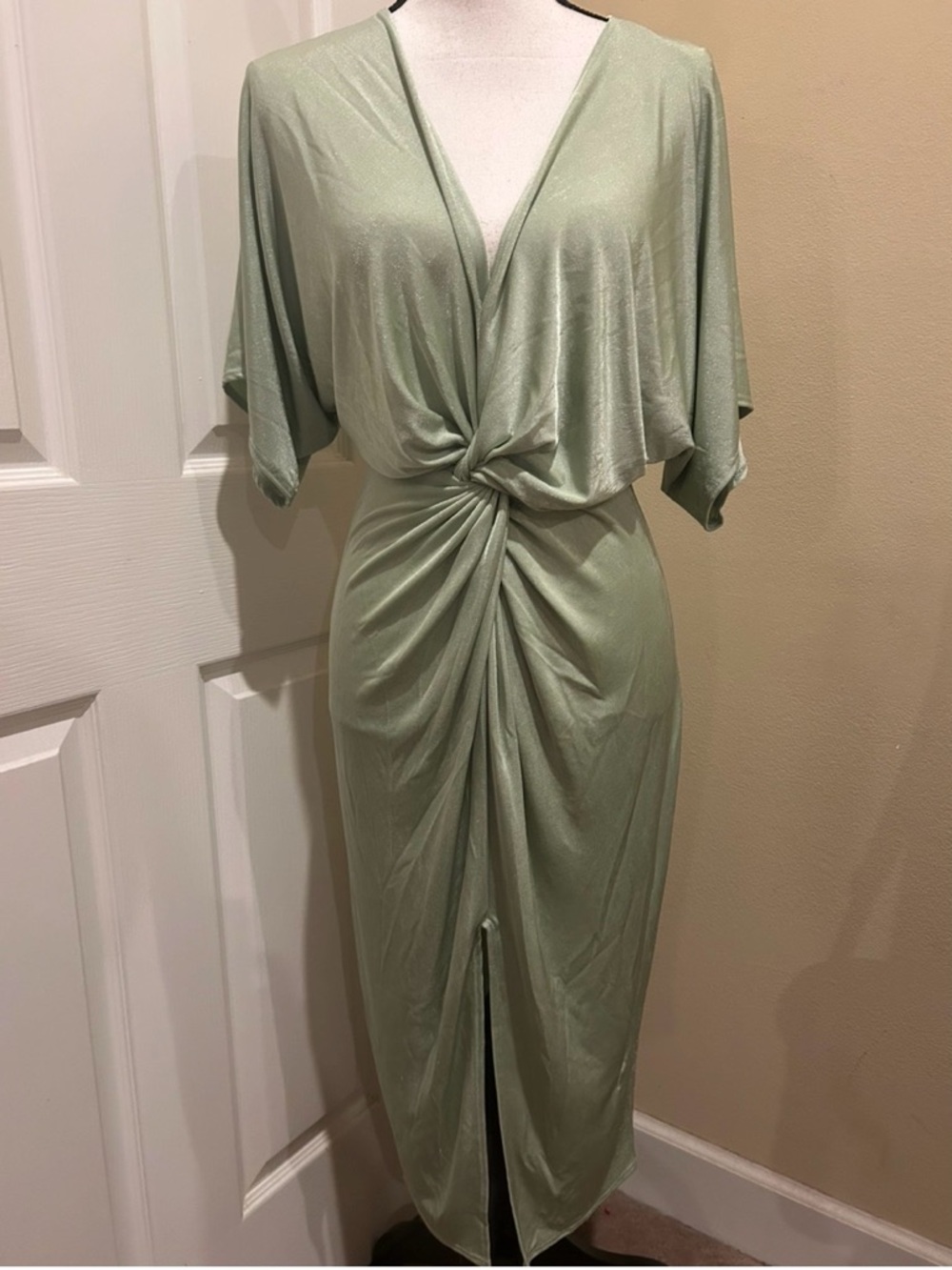 Fashion Nova Sage Green Twist-Front Midi Dress - Picture 2 of 3